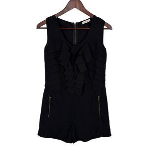 Sweet Rain Black Romper Zipper Pockets Women's Small Ruffle front